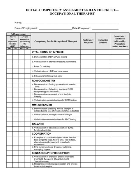Printable Competency Checklist Template